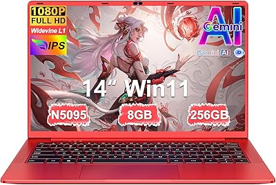 Ordenador Portátil 14 Pulgadas Celeron N5095 Upto 2,9 GHz Portatiles 8GB RAM 256GB SSD TF 1TB LPDDR4 Win11 5G WiFi 1920*1080 FHD mini HDMl Laptop Película Protectora Español – Rojo Cuerpo Metálico59