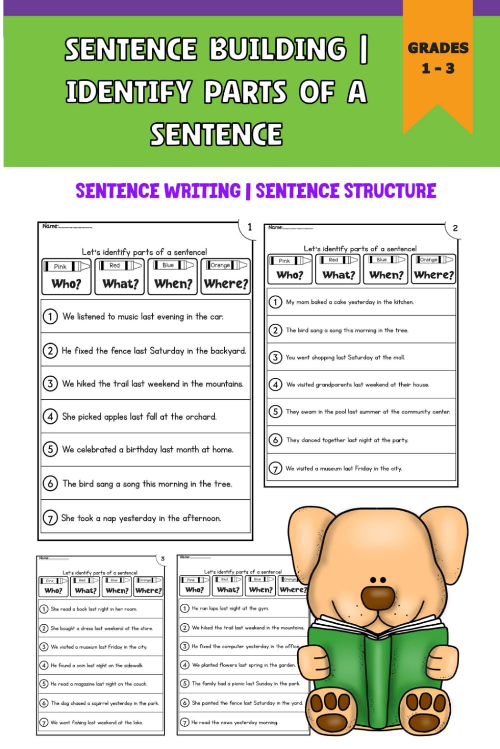 Sentence Building Workbook | Identify Parts of A Sentence | Sentence Writing | Sentence Structure
