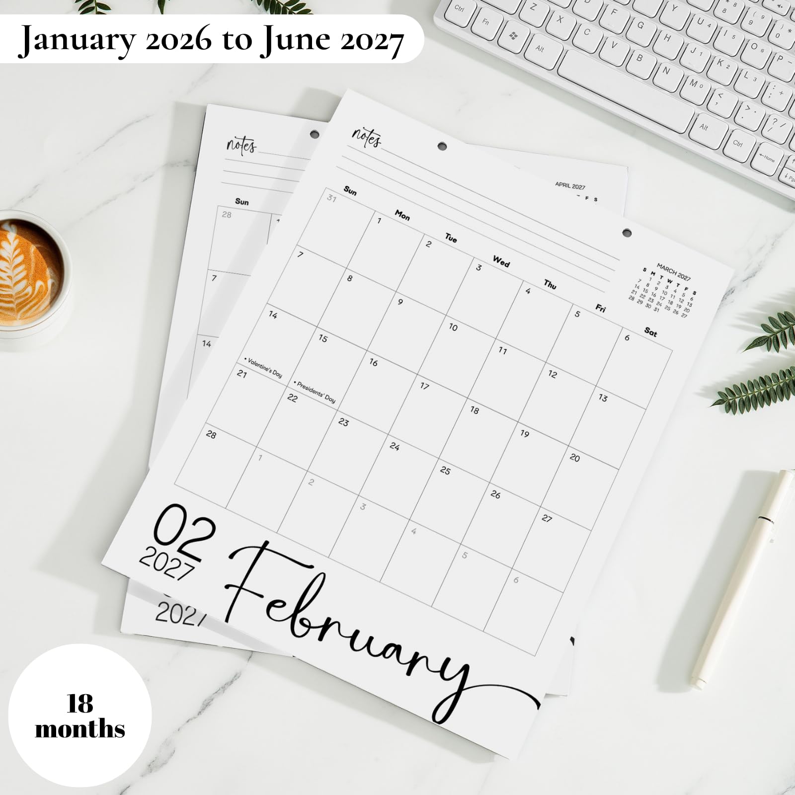 Magnetischer Kalender für Kühlschrank Januar 2026 bis Juni 2027, 34,8 x 27,9 cm, 18 Monate, magnetischer Kühlschrankkalender, große Schreibblöcke mit Feiertagen