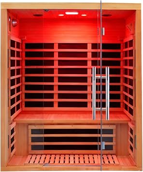 2-3 Person Far Infrared Sauna for Home - 11 Low EMF Carbon Fiber Heat with Bluetooth & Chromotherapy, Natural Canadian Hemlock Wood Indoor Spa for Bedroom, Apartment, Gym, Gift110V,2100W