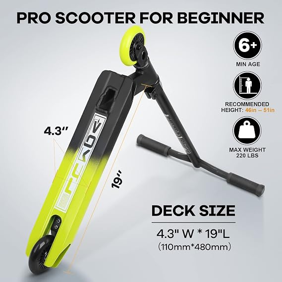 VOKUL Complete Pro Scooter for Kids Boys Girls Teens Up 6 Years - Freestyle Tricks Pro Stunt Scooter (Green)