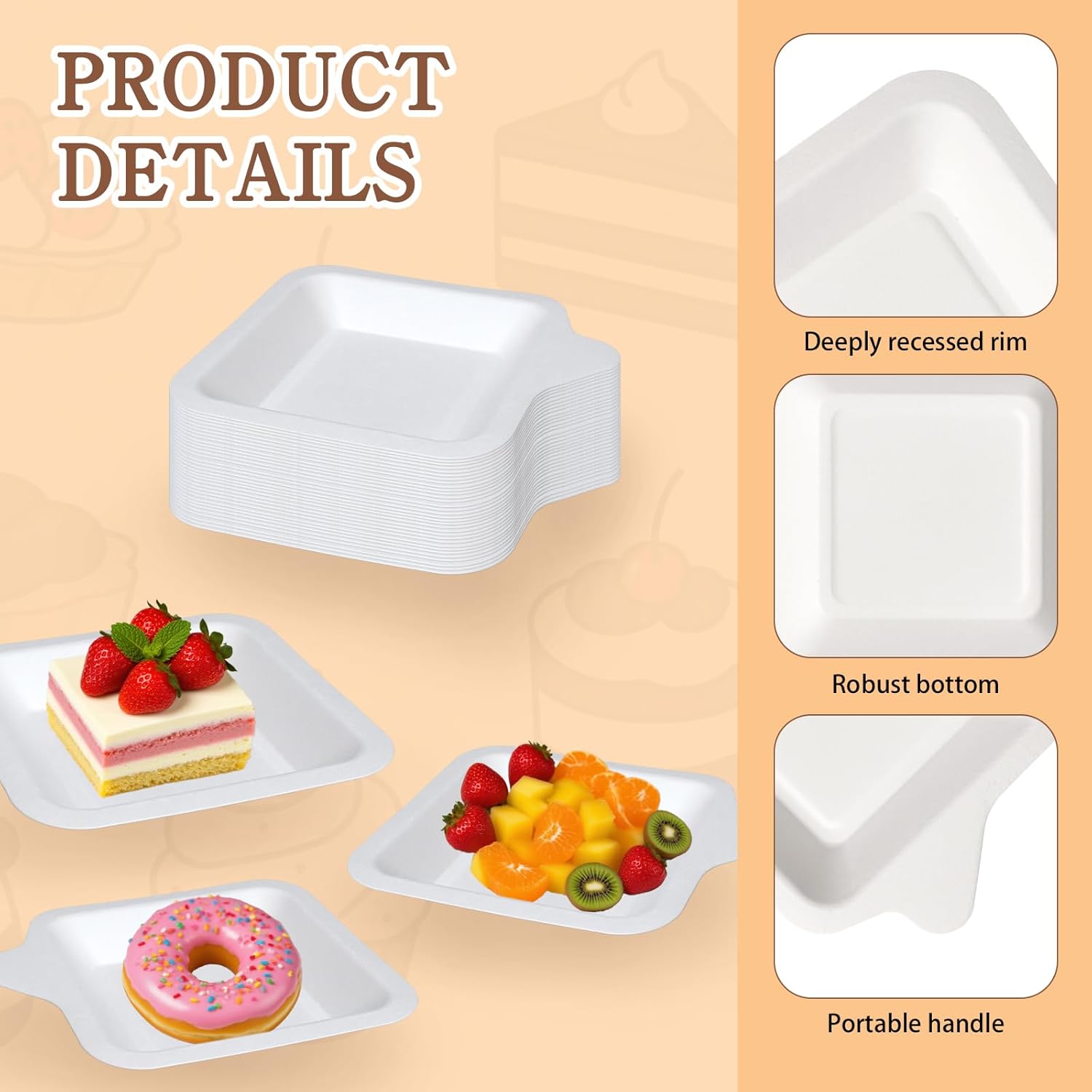 320 Pcs Small Paper Plates 4 x 4 Inch Disposable White Square Paper Plates Bulk Sugarcane Bagasse Fiber Dish for Snack Cake Dessert Party