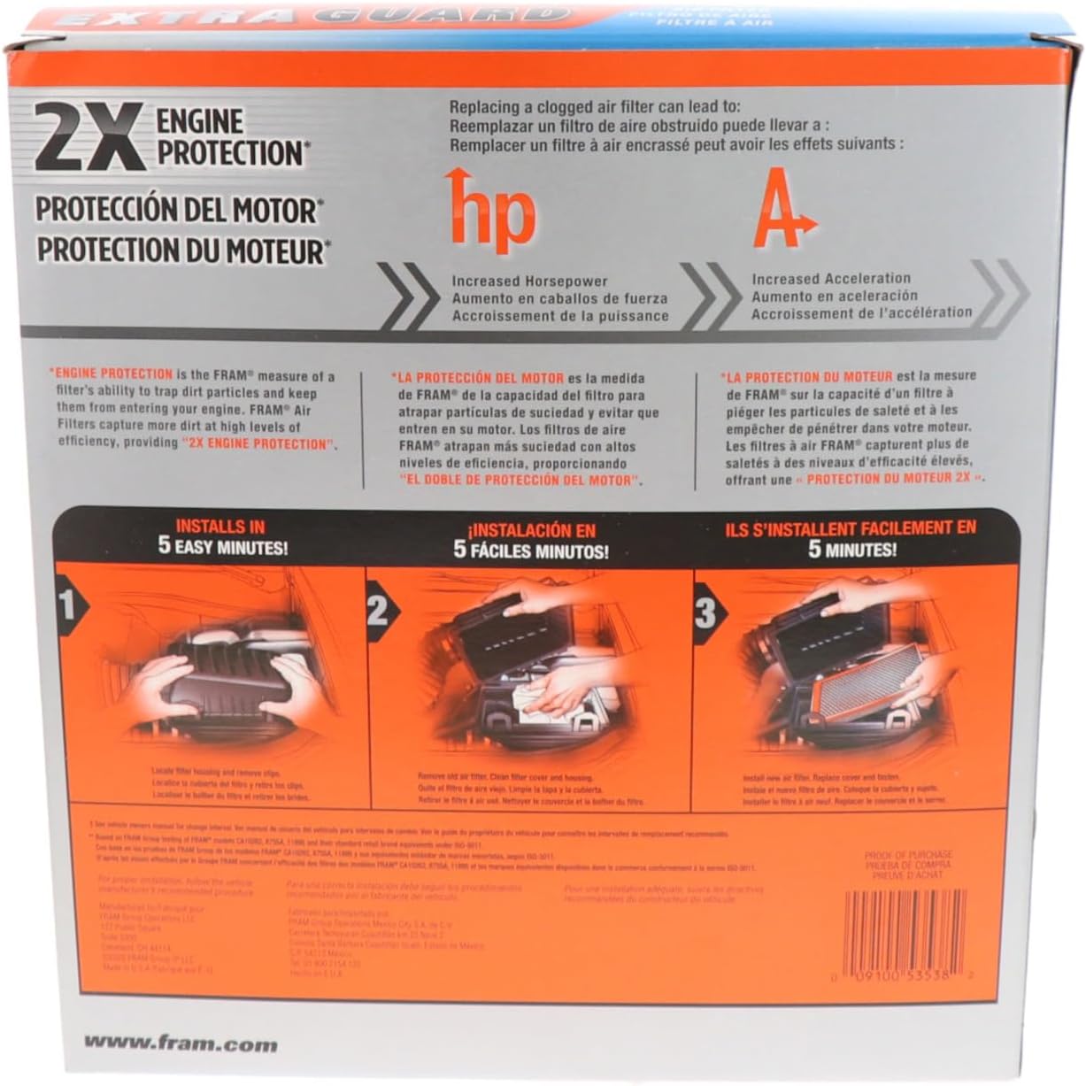 FRAM Extra Guard Air Filter, CA10262 for Select Ford and Lincoln Vehicles