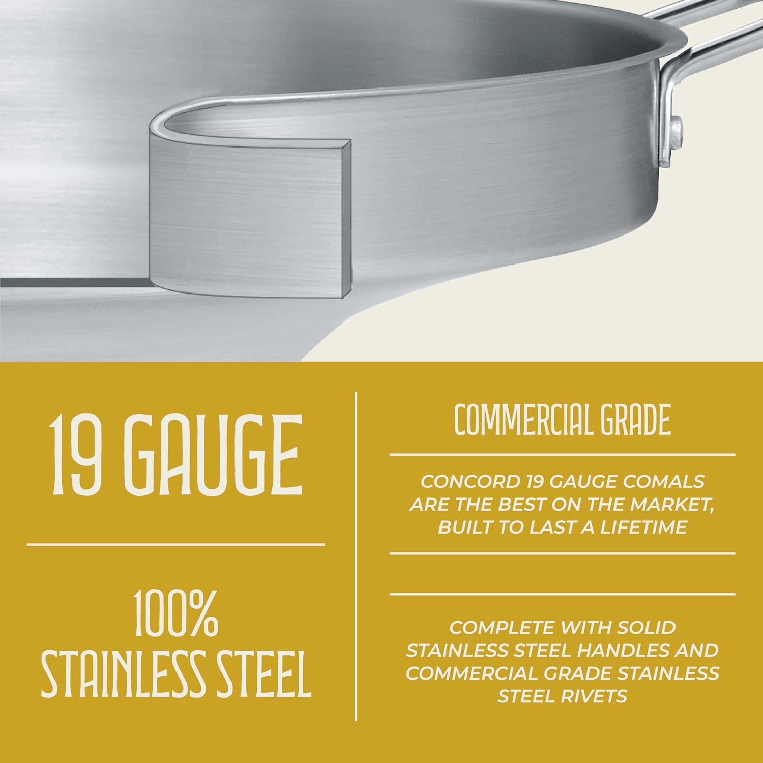 CONCORD Stainless Steel 3 Piece 22" Comal Cookware Set. Comales Discada Set
