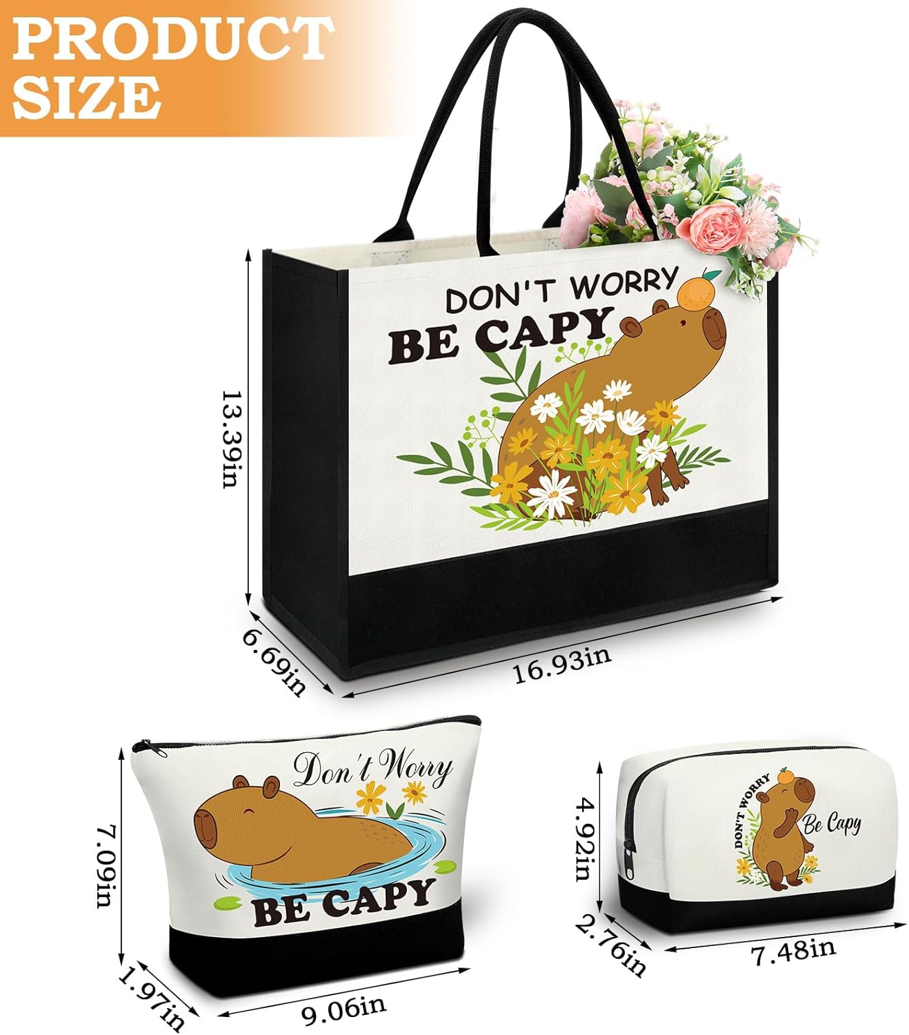 Paterr 3 Pcs Tote & Make up Bag Gifts for Women Canvas Reusable Grocery Bag Birthday Gifts for Lady Friends Sisters - Image 4