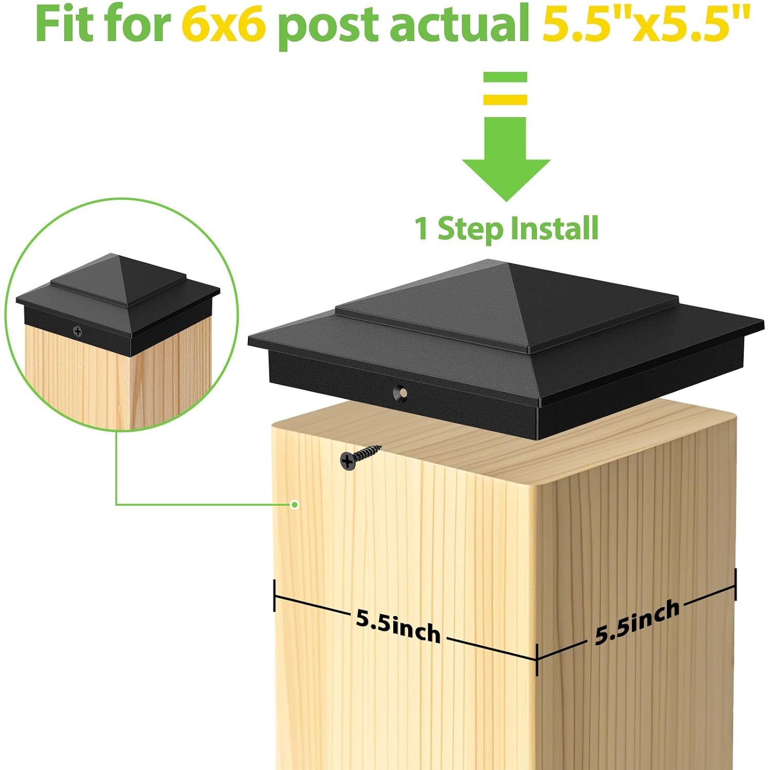 4 Pack Aluminum Pyramid Post Caps for 6x6 Wood Posts (Actual 5.5" x 5.5"), Steel DN Mate 25 Pack 32 Inch Aluminum Deck Balusters