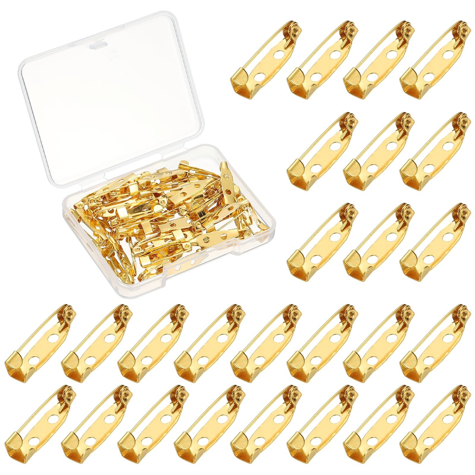 YELARXI Brooch Pin Backs, Brooch Clasp Badge Pins, Bar Reliable Metal Button Locking Safety Clasp- Fitting for (Sewing - DIY Craft - Wedding - Name Tags) 20 mm & 50 Pack & Gold