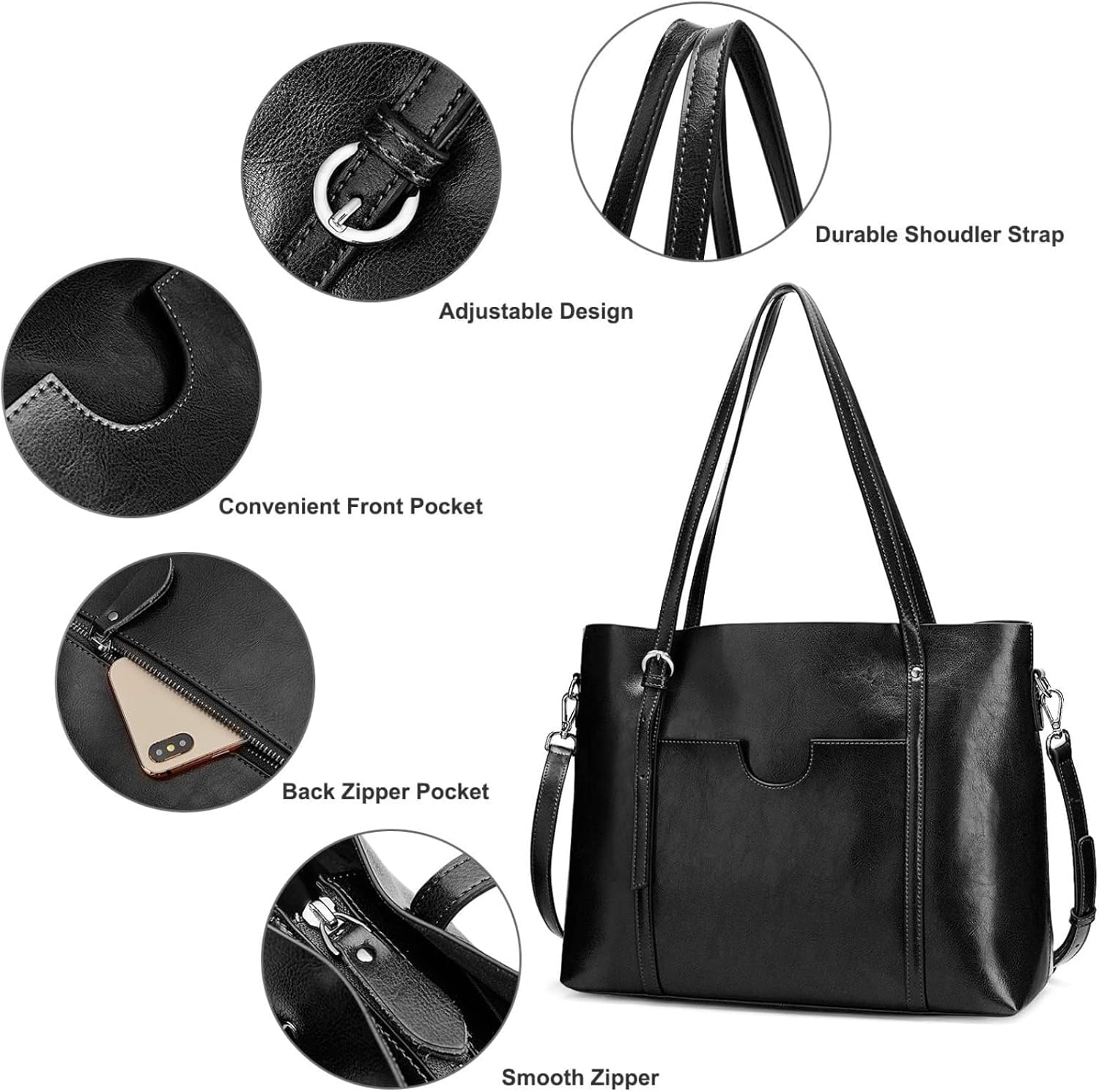 S-ZONE Women Genuine Leather Top Handle Satchel Daily Work Tote Shoulder Bag | Genuine Leather, Top Handle, Daily Work - Image 4