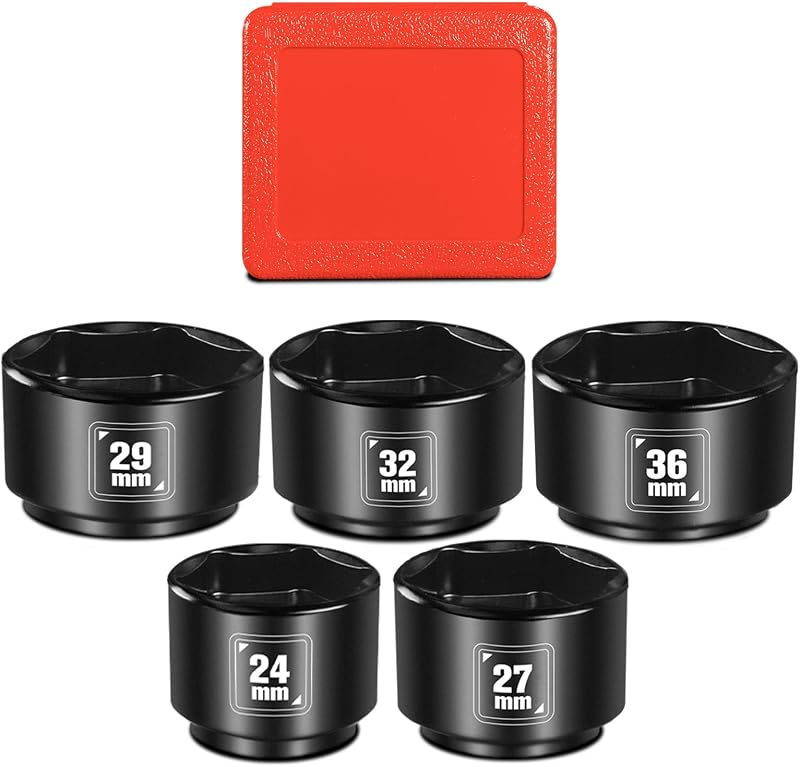 BLACKROBOT 5 Pieces 3/8” Drive Low Profile Oil Filter Socket Set, Metric Size 24mm, 27mm, 29mm, 32mm, 36mm, Chrome Vanadium Steel, 6 Point Design, Oil Filter Cap Remover and Installer Tool Set