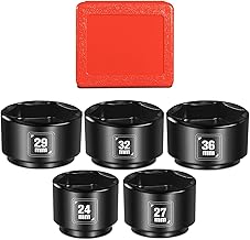 BLACKROBOT 5 Pieces 3/8” Drive Low Profile Oil Filter Socket Set, Metric Size 24mm, 27mm, 29mm, 32mm, 36mm, Chrome Vanadium Steel, 6 Point Design, Oil Filter Cap Remover and Installer Tool Set