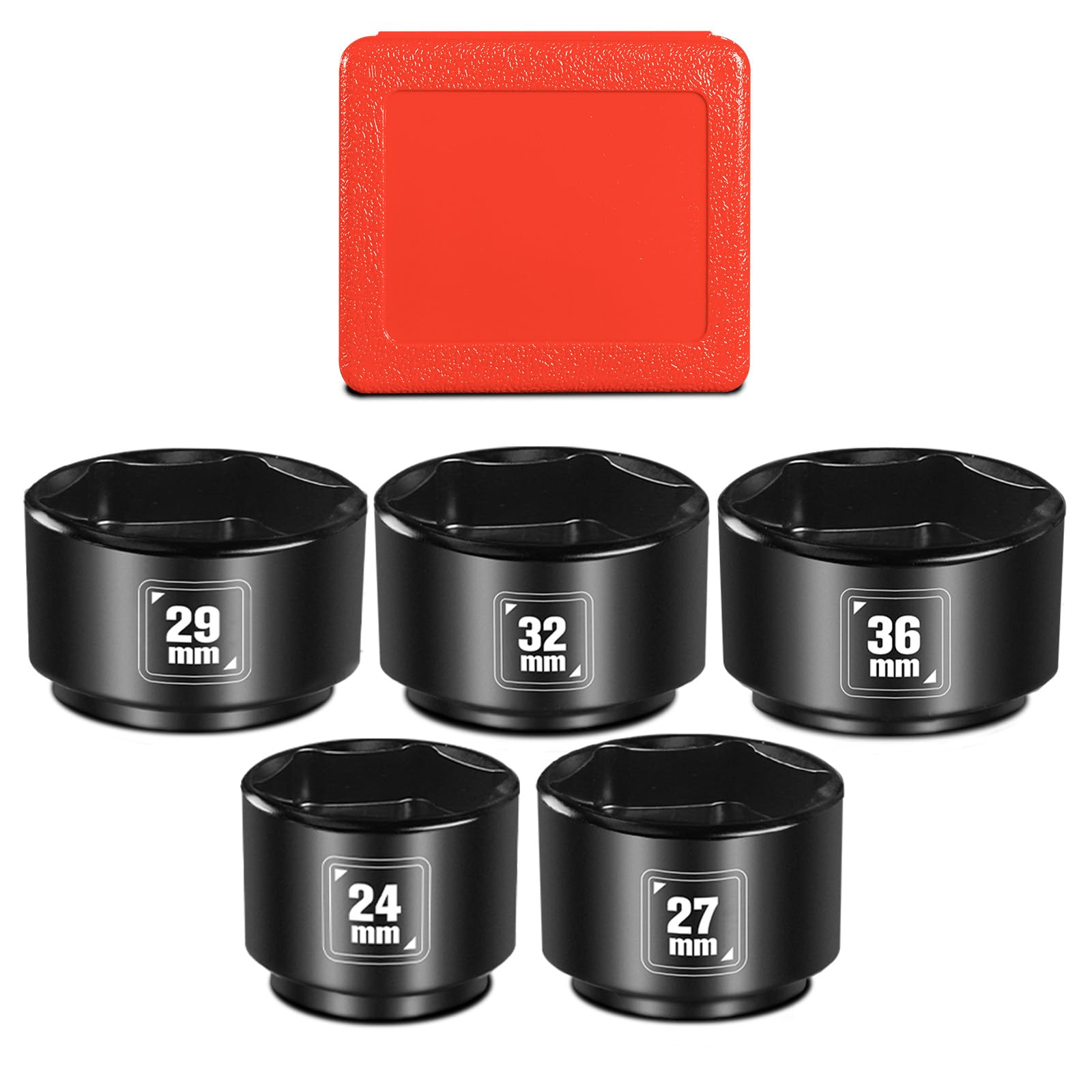 BLACKROBOT 5 Pieces 3/8” Drive Low Profile Oil Filter Socket Set, Metric Size 24mm, 27mm, 29mm, 32mm, 36mm, Chrome Vanadium Steel, 6 Point Design, Oil