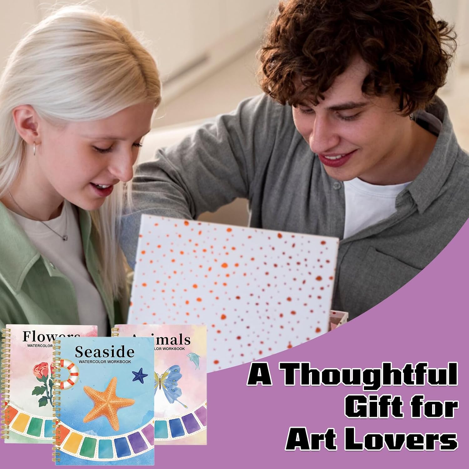 3PCS Flowers Watercolor Workbook–3 Classic Themes (Floral,Ocean, Animals),36 Wayercolor Patterns,8.7 x 6.7 Inches,Watercolor Painting Book Suitable for Beginners
