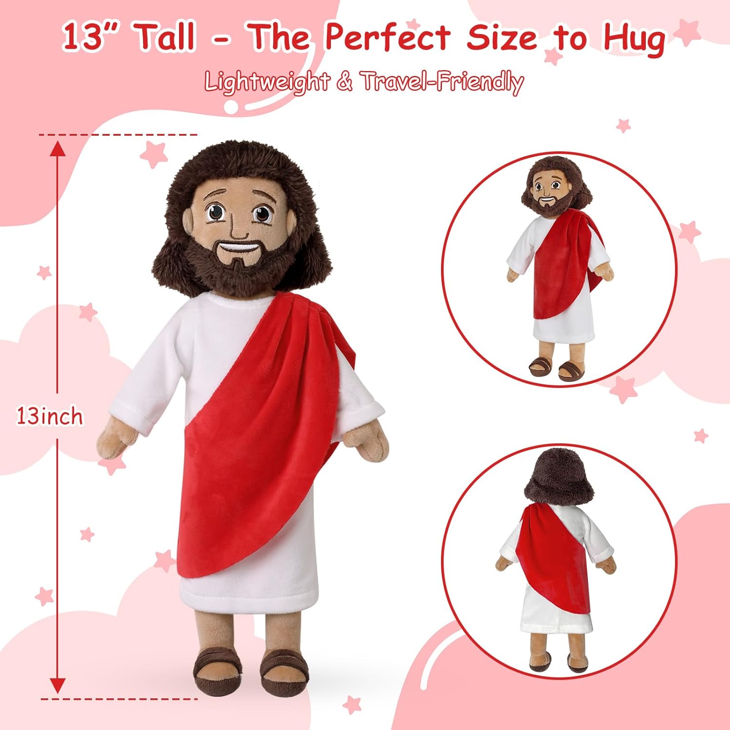 Apragaz 13" Jesus Plush Doll, Jesus Plushies for Kids, Soft & Comfort Christian Toy, Christian Faith Plushie Faith-Based Gift for Boys Girls, Sunday School, Bible Learning, Easter & Christmas(Red)