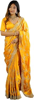 Satrani Women's Satin Embroidery & Sequin Work Saree with Unstitched Blouse Piece Price In India