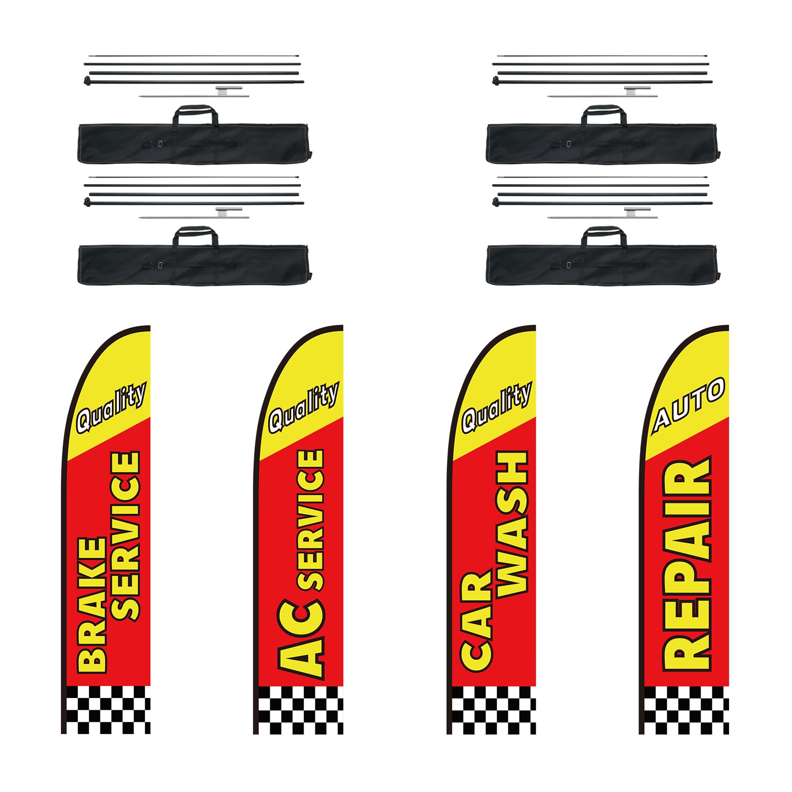 VEVOR Auto Repair Advertising Feather Flag with Pole Kit, Advertising Flags for Business Outside, Includes 4 Banner Flags, 4 Poles, 4 Ground Stakes, Swooper Flags for Businesses 16.3 FT