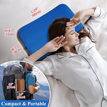 UWILLION Camping Pillow with Removable Cover Large Size 24 x 15 - Ultralight Inflatable Pillow for Camping Lightweight, Ergonomic and Washable for Camping, Hiking, and Travel Blue