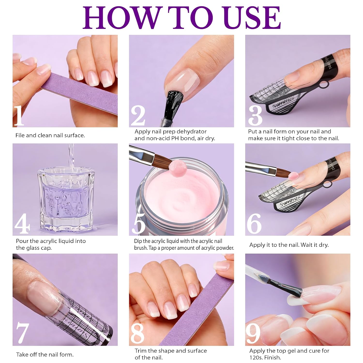 Pjordo Acrylic Nail Kit, 5.1fl. oz Acrylic Liquid with 3 Sizes Nail Brush, Files, Forms & 4 Powders for Nail Extension, Not Easily Yellowed Acrylic Nail Kit for Beginners & Salon DIY Home Nail Art