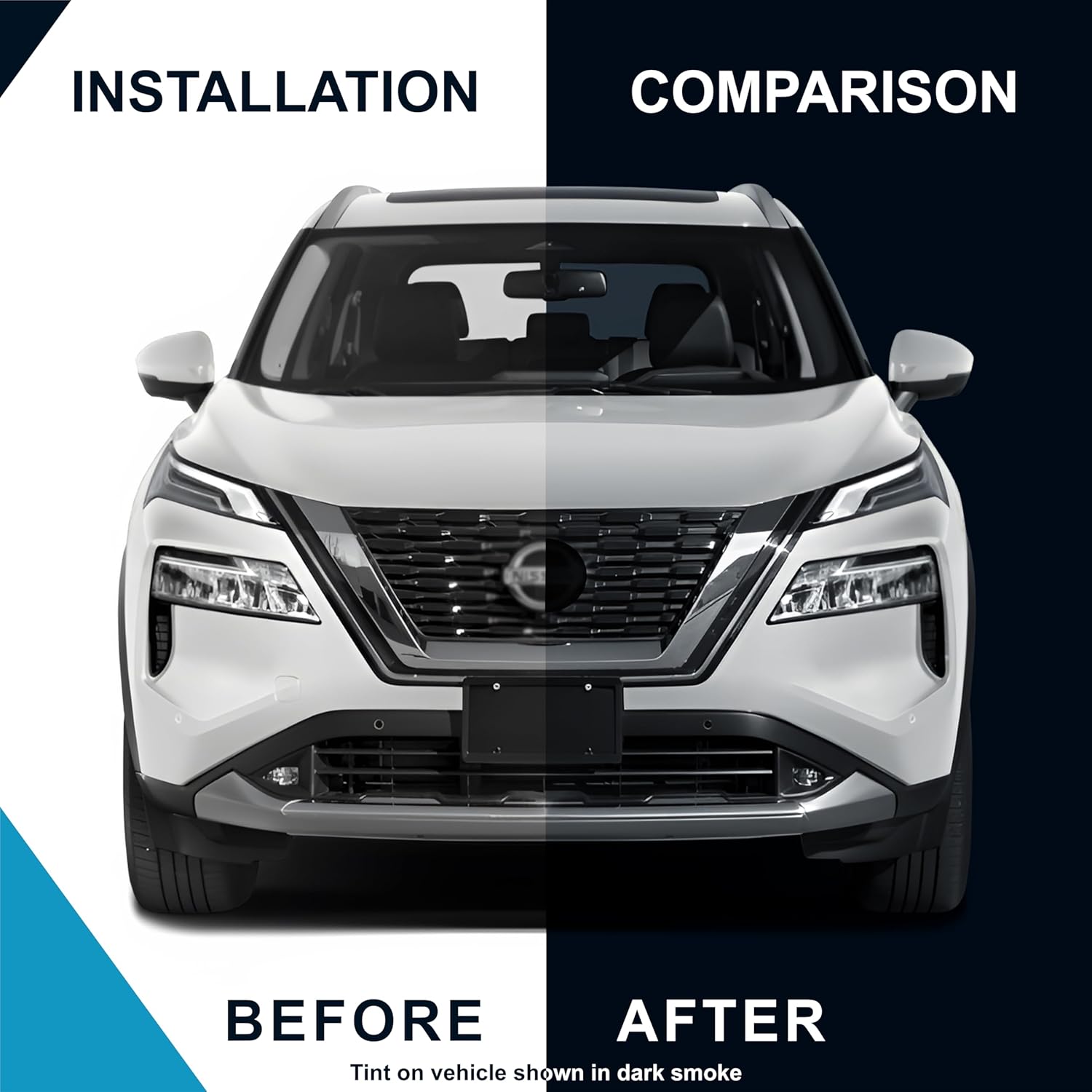 Pre-Cut Front & Rear Emblem Tint Compatible with Nissan Rogue 2021-2023 | Precision Cut Stretchable PPF Vinyl Overlay Cover Wrap Dark Smoke (Pack of 4)
