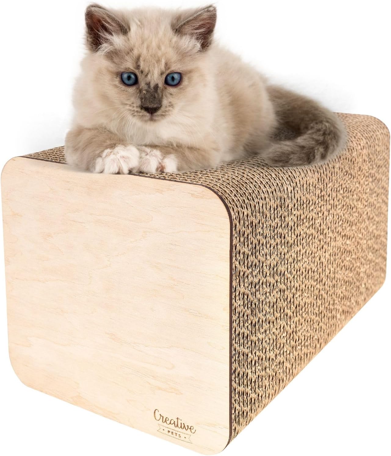 Cat Scratching Post | 14.56 x 8.26 x 8.26 in | Scratching Cardboard with Plywood | Natural Beige | Resistant Furniture for Cats | Cat Tree
