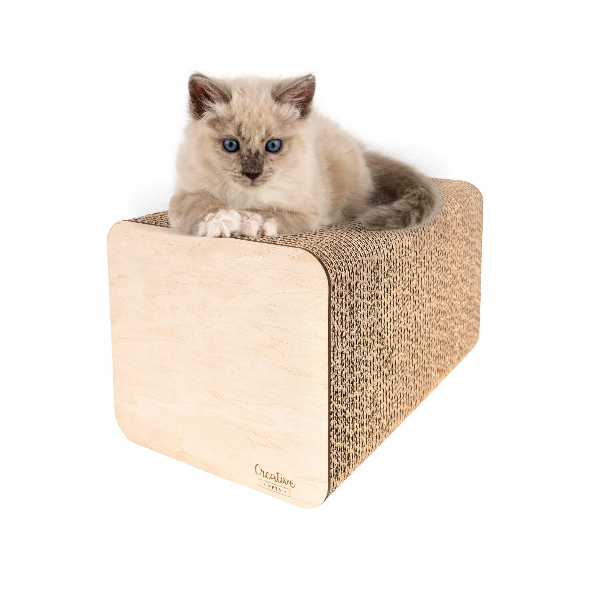 Creative Pets Cat Scratching Post | 37 x 21.5 x 21.5 cm | Scratching Cardboard with Plywood | Natural Beige | Resistant Furniture for Cats | Cat Tree