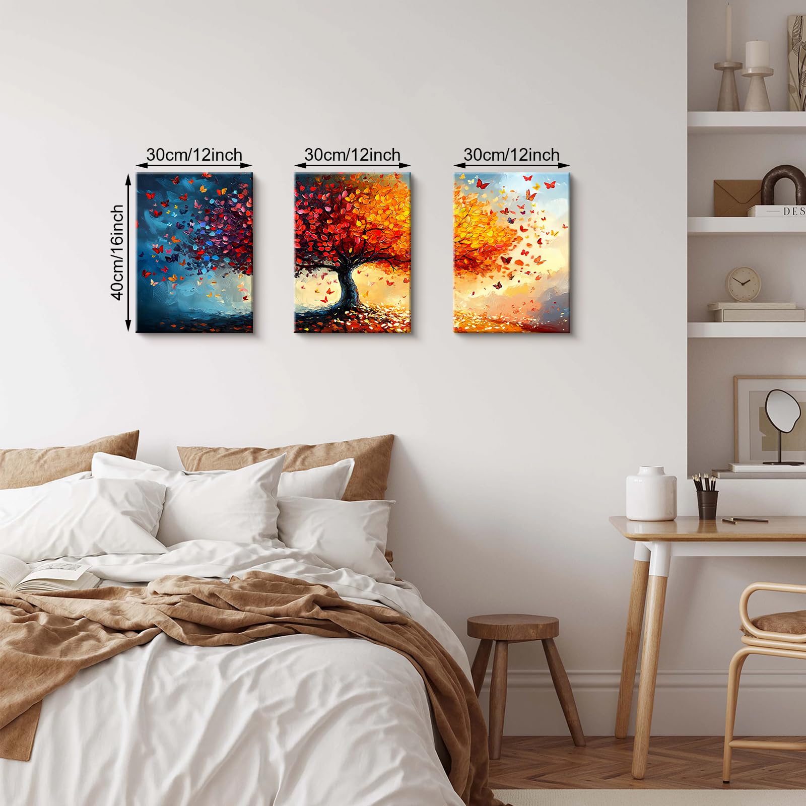 3 Pcs Orange Red Tree of Life Tree Canvas Wall Art - Image 2