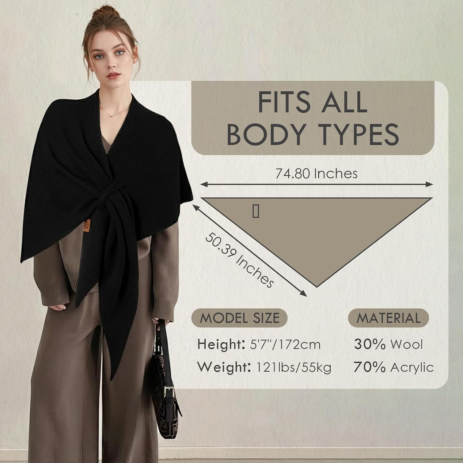 Ladiery Pashmina Shawl Wrap for Women, Lightweight Triangle Wrap for Spring and Fall, Elevate Your Daily Casual Outfits