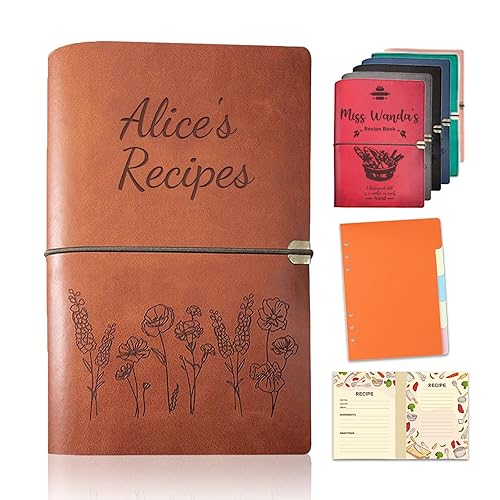 Handmade Leather Recipe Book, Personalized Engraving Name Journal Notebook, Custom Family Cookbooks,