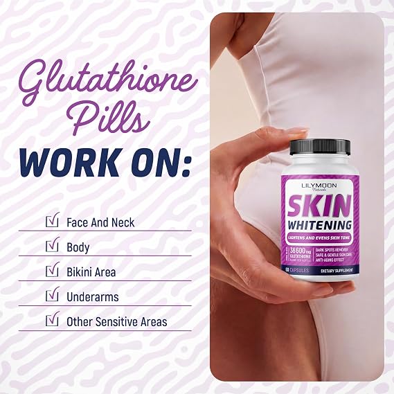 Glutathione Whitening Pills - Skin Lightening Pills - Dark Spot Remover | Skin Whitening Formula - Glutathione Whitening Skin Supplement with Vitamin C - Skin Lightener - Made in USA