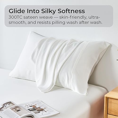 Miniatura 6 de GOKOTTA Juego de 2 fundas de almohada 100% rayón hechas de bambú, tamaño Queen, reversibles y con cierre de sobre para personas que duermen con