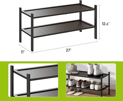 Miniatura 2 de BMOSU Zapatero de bambú de 2 niveles apilable de alta calidad, organizador de almacenamiento para pasillo, armario, sala de estar, organizador de