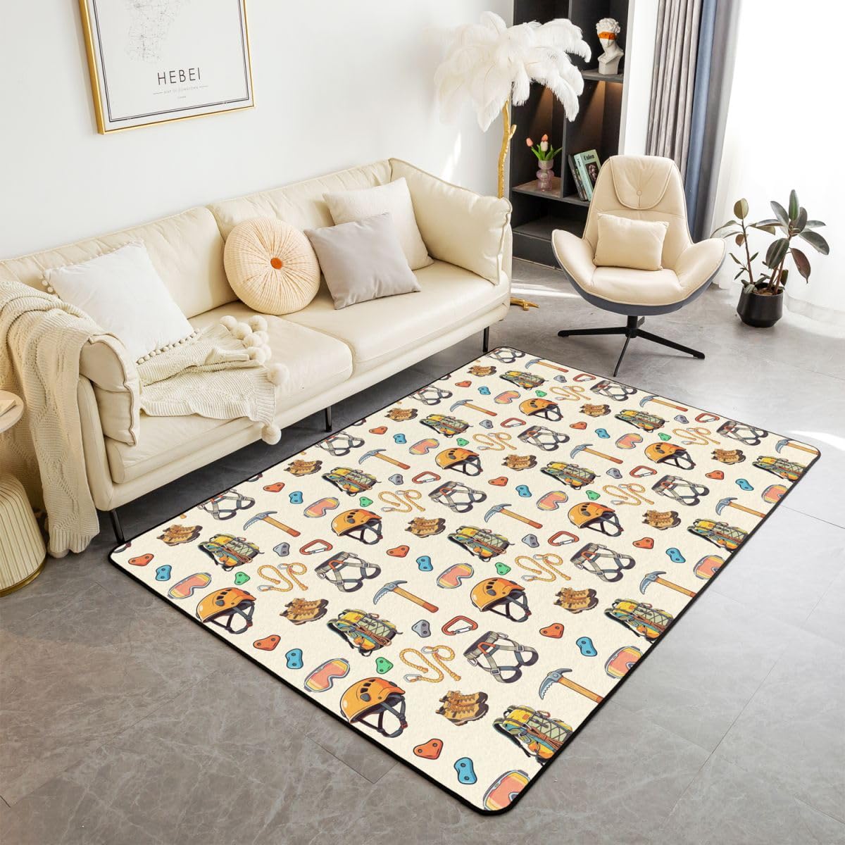 Tapis de salon 150x200cm beige motif escalade outdoor en montagne Homewish
