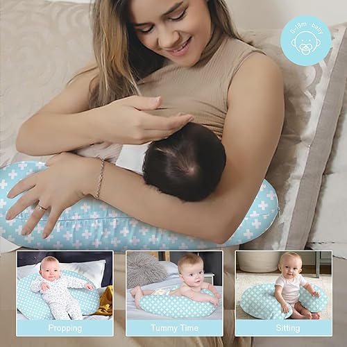 Vista 153 de Little Grape Land - Almohada de lactancia para bebés, de apoyo, alimentación con biberón, tiempo boca abajo, con funda lavable a máquina y relleno