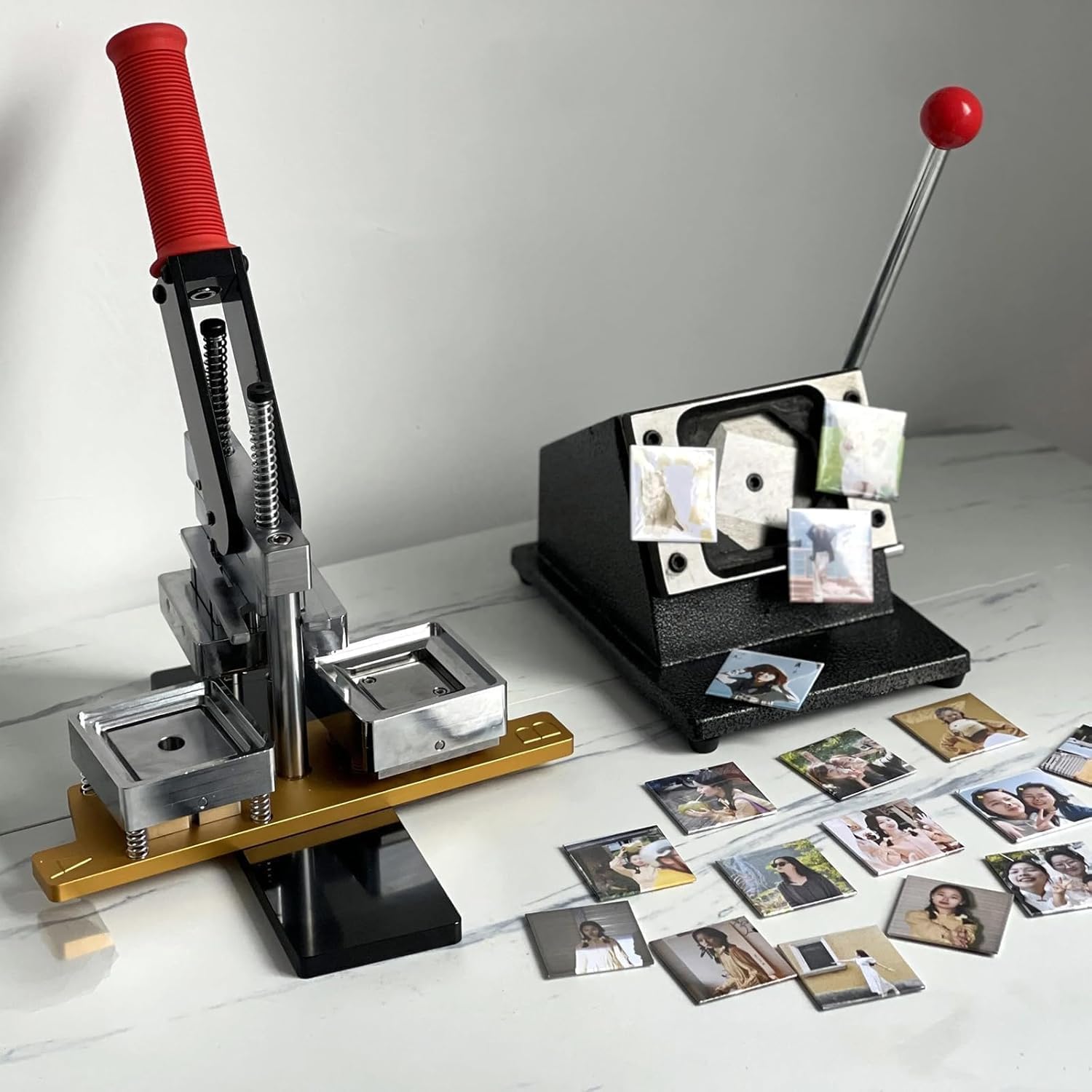 Photo Magnet Maker Machine 2x2/2.5x2.5/3x2/3.5x2.5 inch Square/Rectangle, Fridge Magnet Making Press Kit with Paper Cutter, 100 Sets of Cardboard Materials and 100 Photo Paper Included