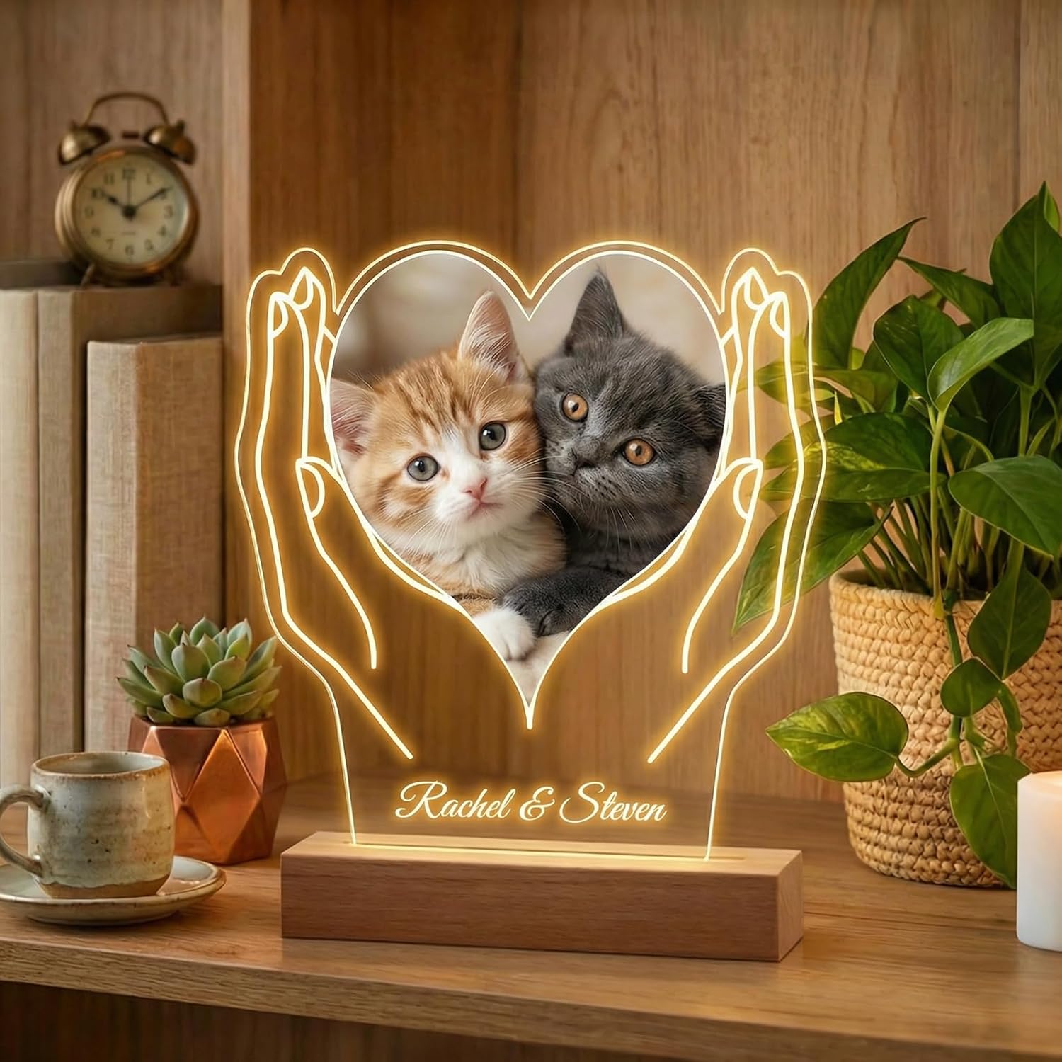 Personalized Heart Acrylic Pet Memorial Photo Lamp, 7 Colors LED