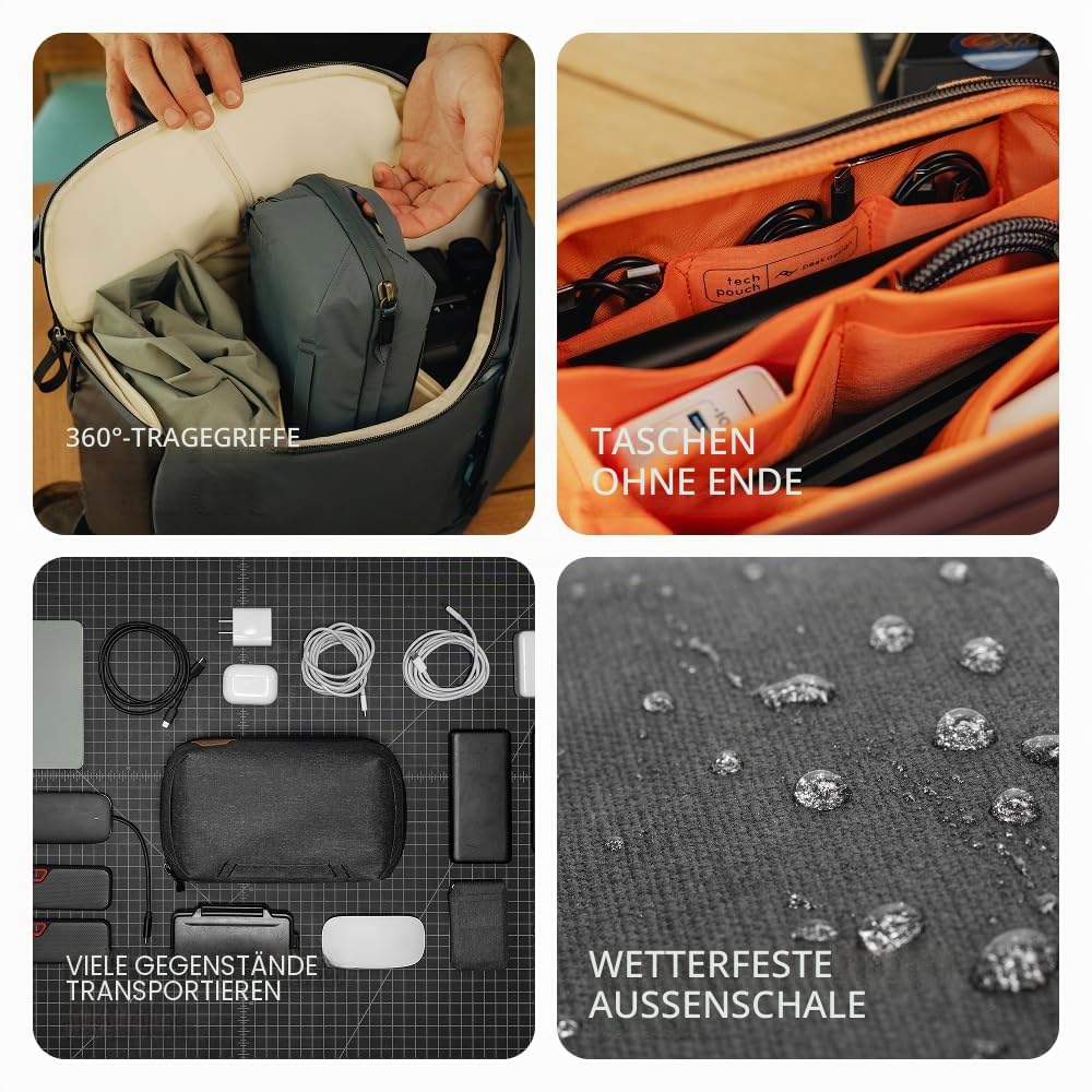 Peak Design Tech Pouch, Eclipse, Elektronik-Organizer für Reisen oder den Alltag, Origami-Stil, Kabeldurchführung, wetterfestes recyceltes Nylon, Ausrüstungstasche für Damen und Herren
