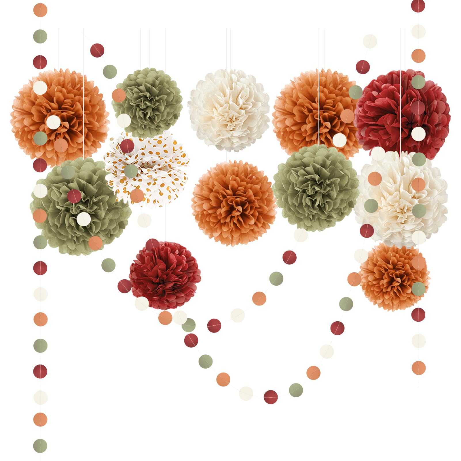 NICROLANDEE Seidenpapier Pompons Deko 15 Stück Tissue Papier Pom Poms und Dots Papier Girlande Party Dekorationen für Hochzeit, Babyparty Deko, Abschlussball, Geburtstag, Festival, Gartenparty deko