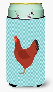 Caroline's Treasures BB8017TBC New Hampshire Red Chicken Blue Check Tall Boy Hugger Can Cooler Sleeve Hugger Machine Washable Drink Sleeve Hugger Collapsible Insulator Beverage Insulated Holder