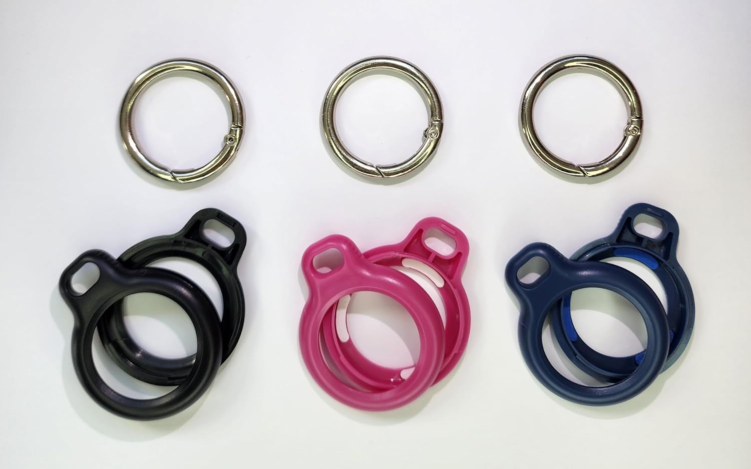 Hard Shell Kid-Proof Holder/case for AirTag - 3 Pack - Pink, Blue and Black - for Keychain, Key Ring, Backpack, Bag, Kids, Pets, cat, Dog, car image 2