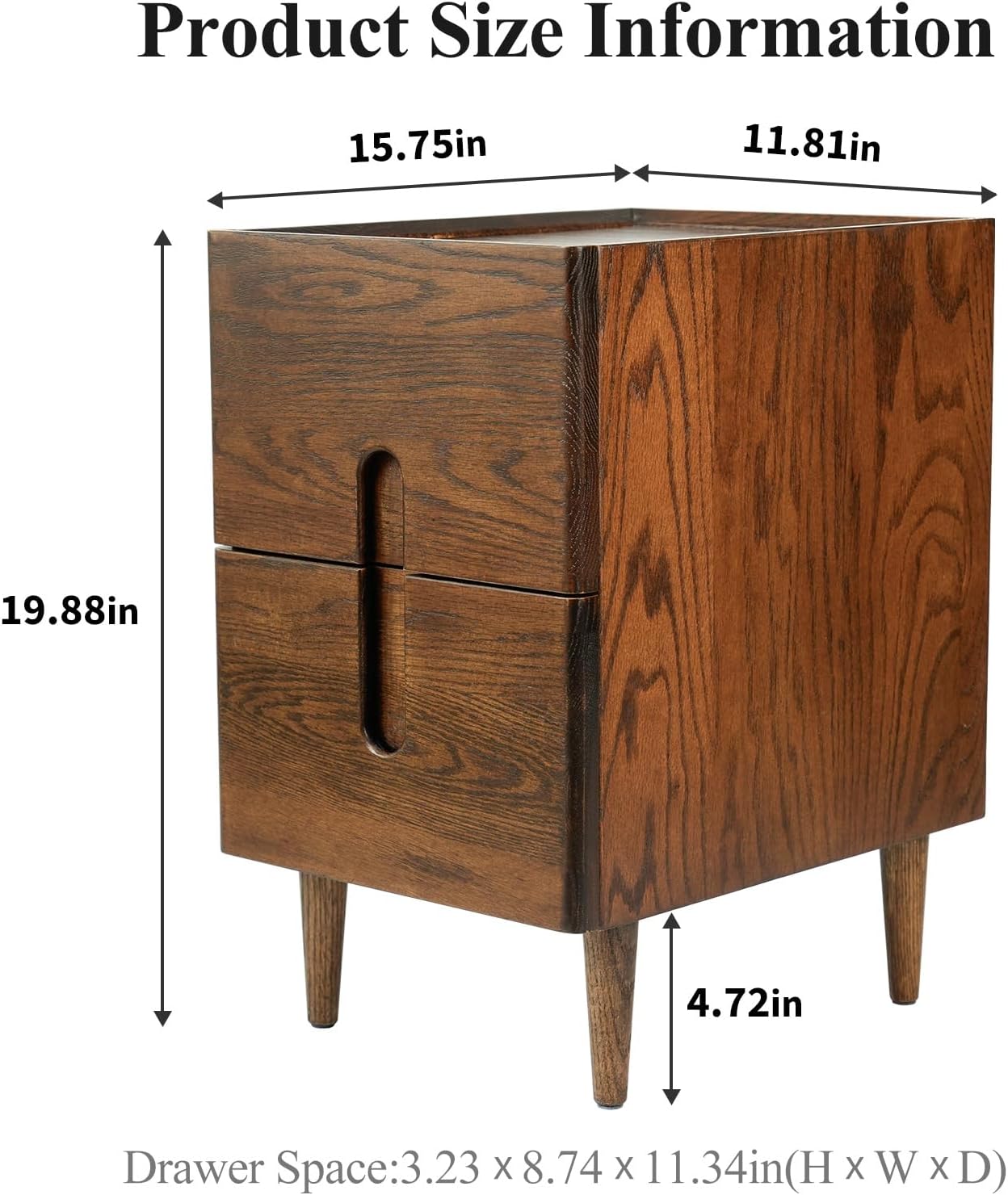 narrow nightstand, mid century modern nightstand, solid wood bedside table, side table witn drawers (walnut, 11.81inches) walnut 11.81inches