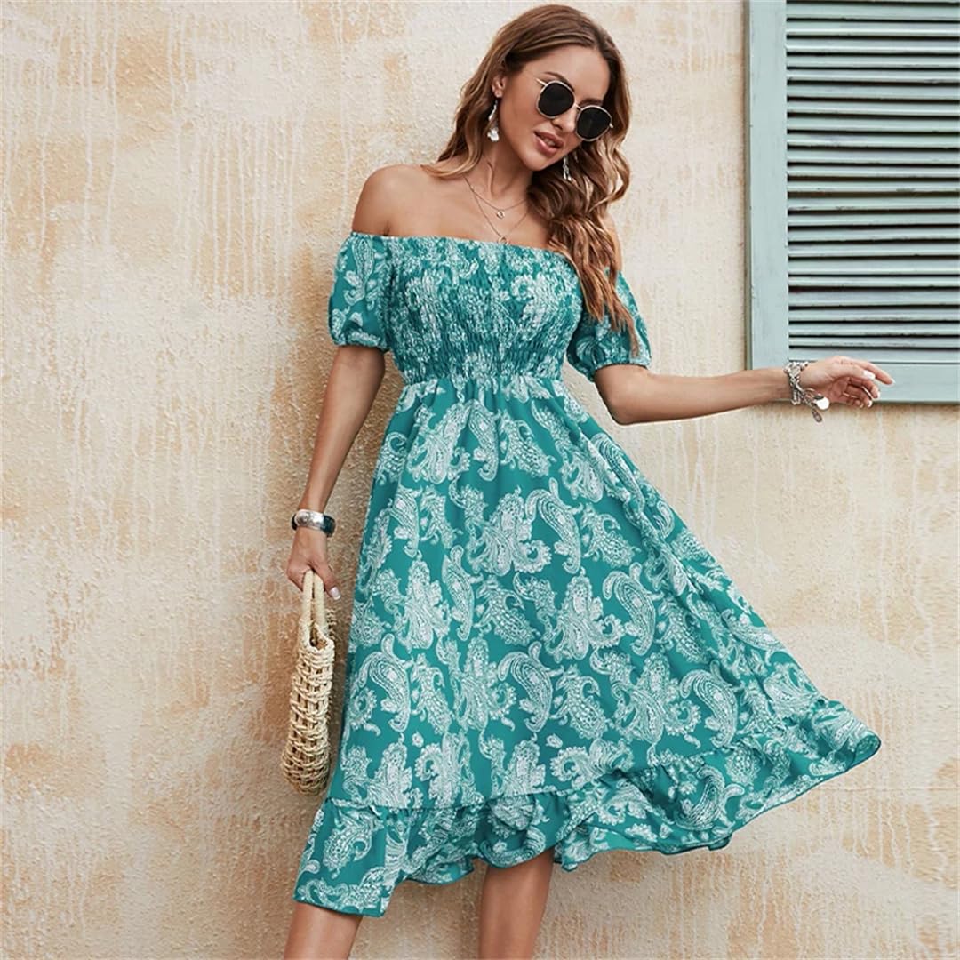 Vestidos de verano para mujer, vintage, urbano, vacaciones, fiesta, vestido midi con un hombro descubierto, vestido largo con estampado floral