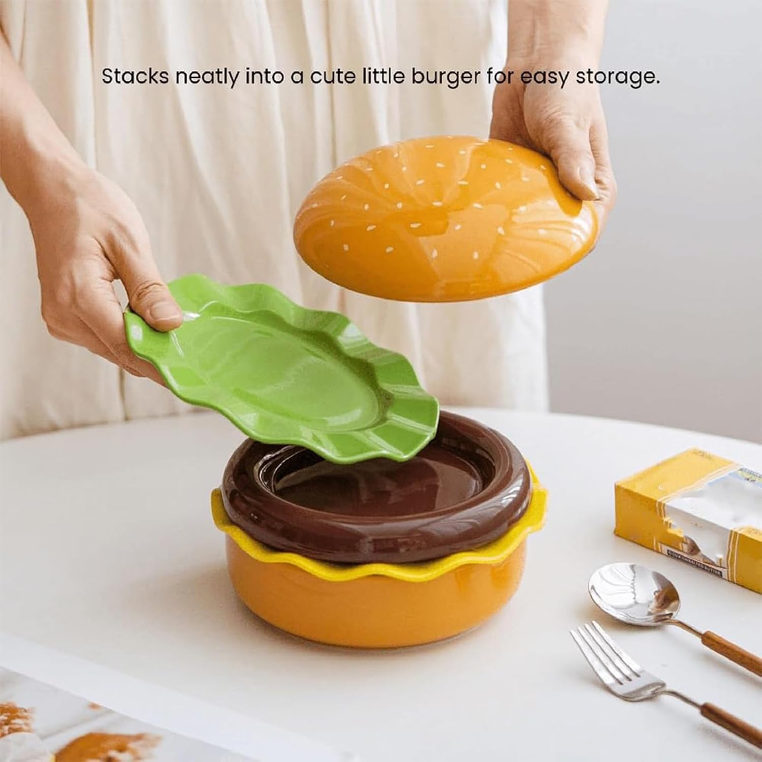Hamburger Plate Set | Funny Microwave Safe | Cute Plate Set Serving Dishes,for Food Snack Dessert Home Kitchen Restaurant Camping Picnic BBQ Party