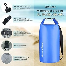 OMGear Waterproof Backpack With Waterproof Phone Pouch 30L/40L Floating Dry Bag Sack For Kayaking Boating Sailing Canoeing Rafting Hiking Camping Outdoors Activities (dark blue, 20L)