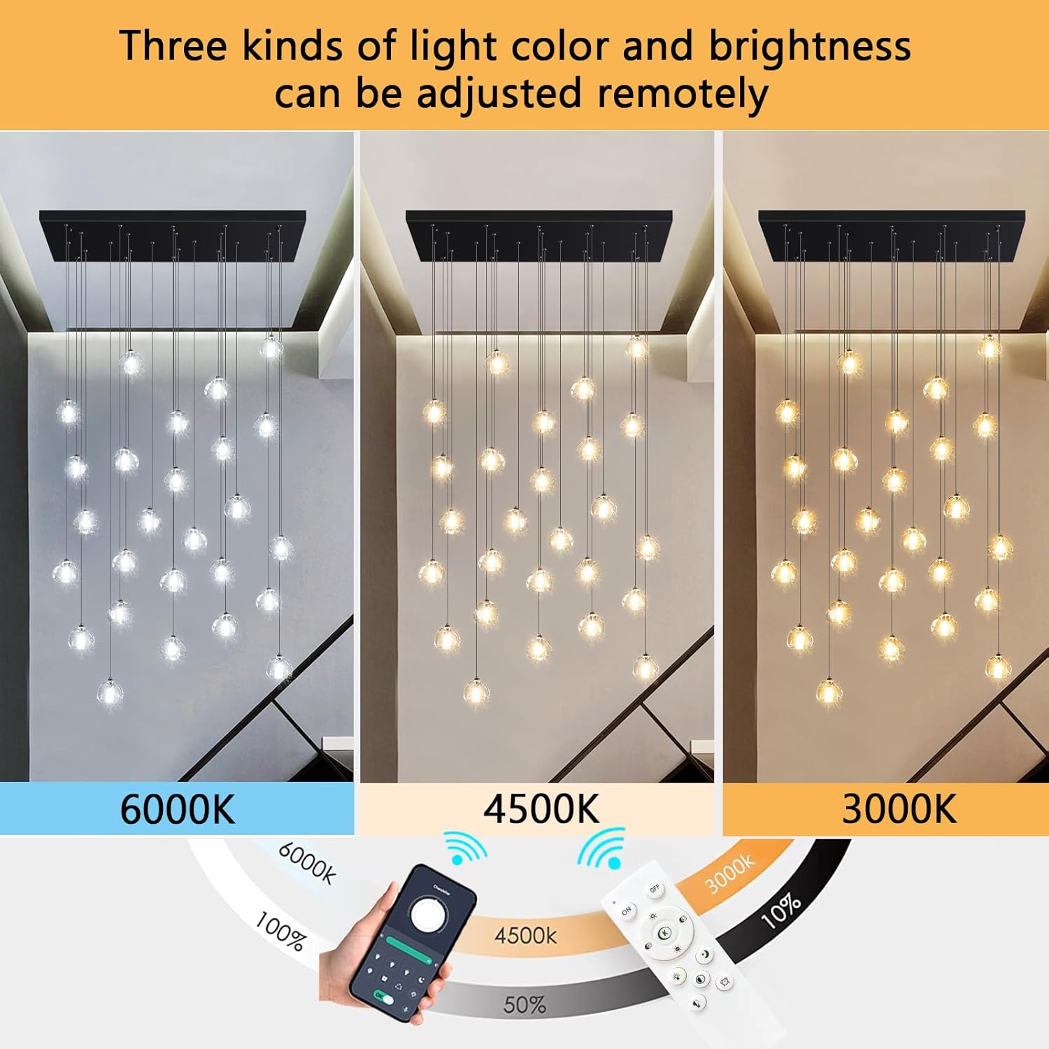 W47.2 x D15.7 x H157 Glam Chandelier Rectangular Chandeliers Bubble Crystal Pendants Light Fixture Dimmable High Ceiling Large Light Black