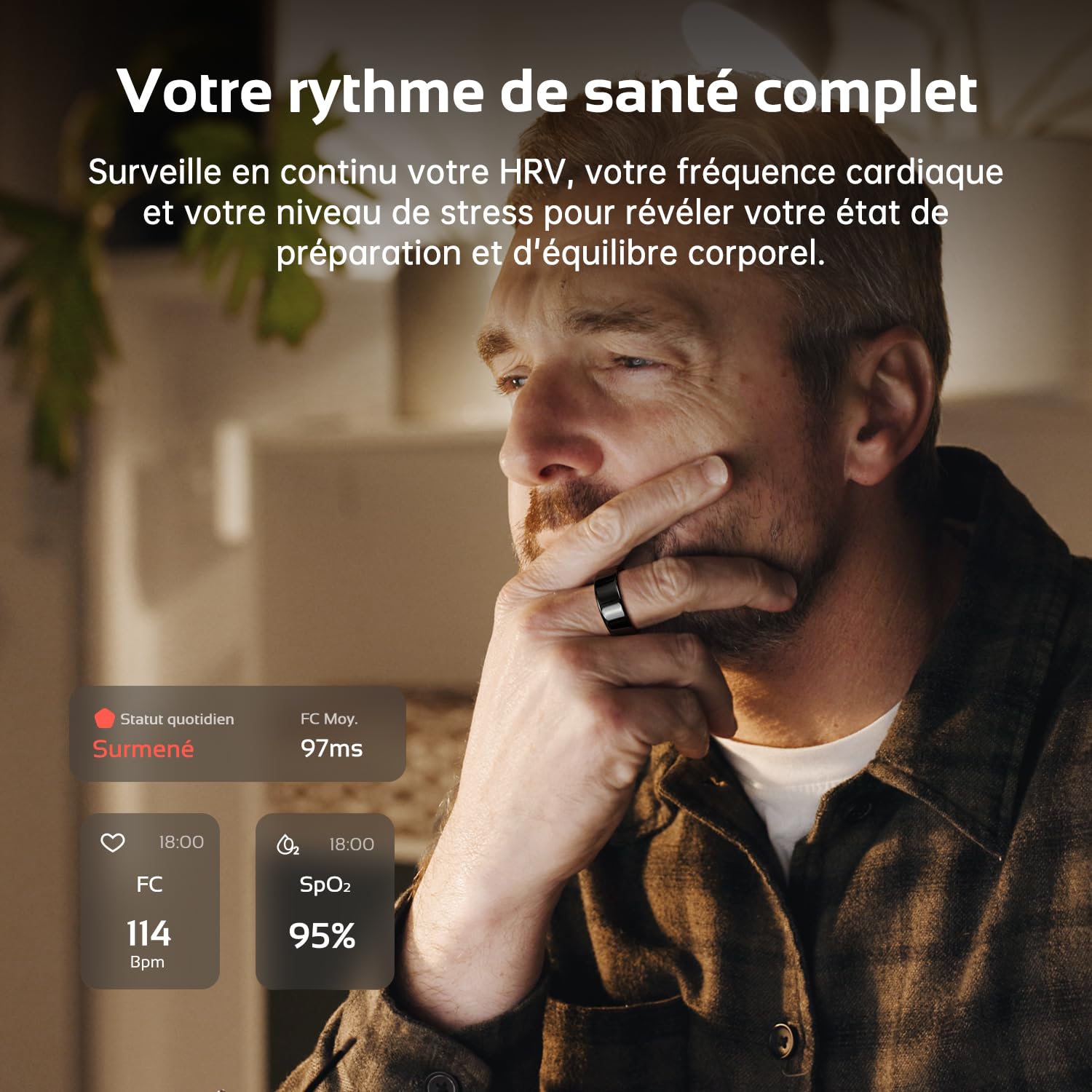opove Bague Connectée Smart Ring,Tracker Fitness sans Abonnement 8-12 Jours d’autonomie/Suivi Sommeil/Fréquence Cardiaque & Stress/Santé Féminine, iOS & Android,Noir-9