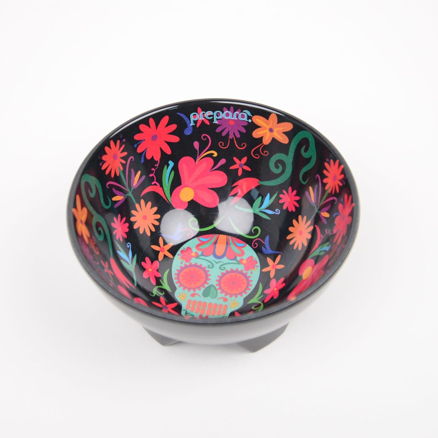 Prepara Taco Prep Bowl, Day of the Dead (Black, 4-Inch) - Durable Melamine Snack Serving Bowl for Parties/Events, Great for Salsa/Guacamole, Dips, PopCorn