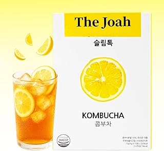 The Joah Lemon Kombucha Powder Sticks, 15 Count (0.18oz×15) - Sugar Free Drink Mix with Probiotics, Prebiotics, Vitamins & Minerals, Sparkling Lemon Flavor