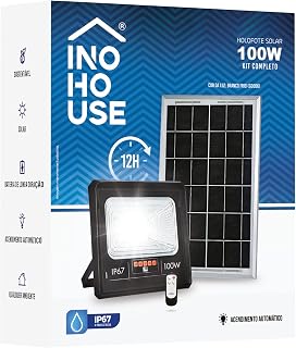 Holofote Solar Refletor 1000 Lumens Autonomo Prova d'água Kit Completo Preto