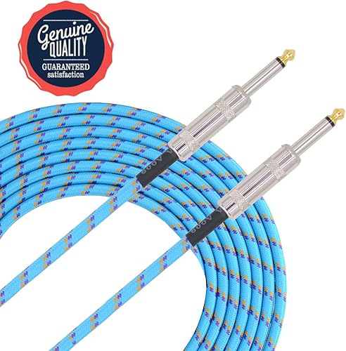 Sonobono Professionelles Geflochten Tweed Noiseless Instrumenten Kabel von hA chster-QualitA t fA r die E-Gitarre  Elektro-Akustikgitarre  Bassgitarre Keyboard  4 6M 15 Feet  Himmelblau 