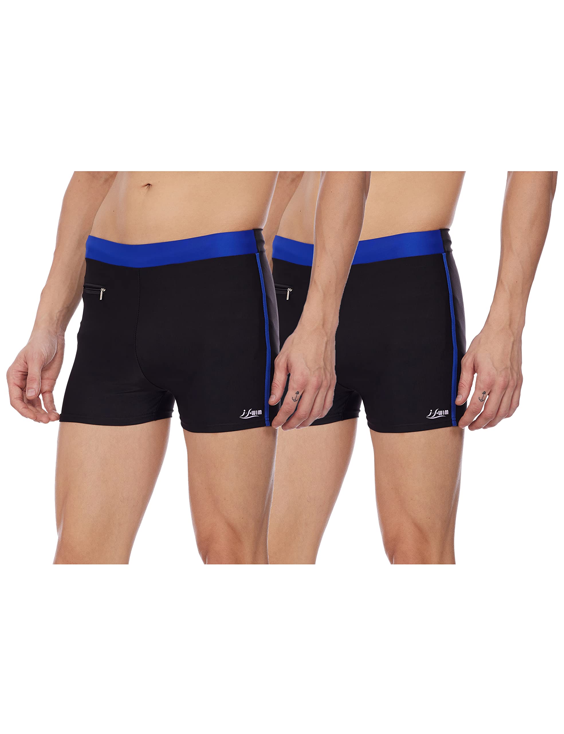 I-Swim Mens Costume Is-010 Size 2XL Black/Blue with Is-010 Size 2XL Black/Blue Pack of 2 and Earplug Is-406