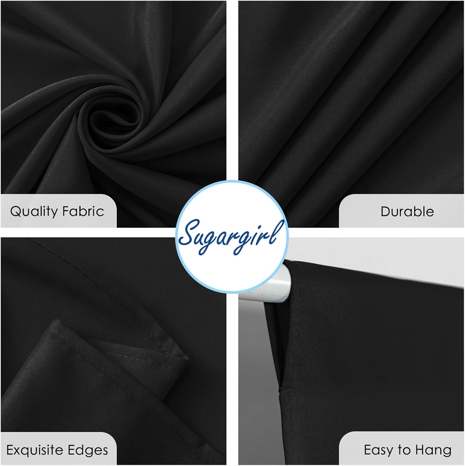 Sugargirl 10x10FT Black Backdrop Curtains Polyester Photo Backdrop Drapes Curtains 2 Panels with Rod Pockets for Party Birthday Wedding Photography Home Decoration